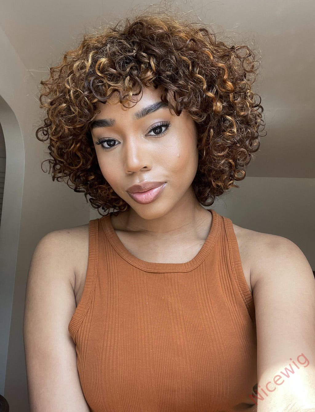 Glueless Blonde Curly Hair Wig With Bangs