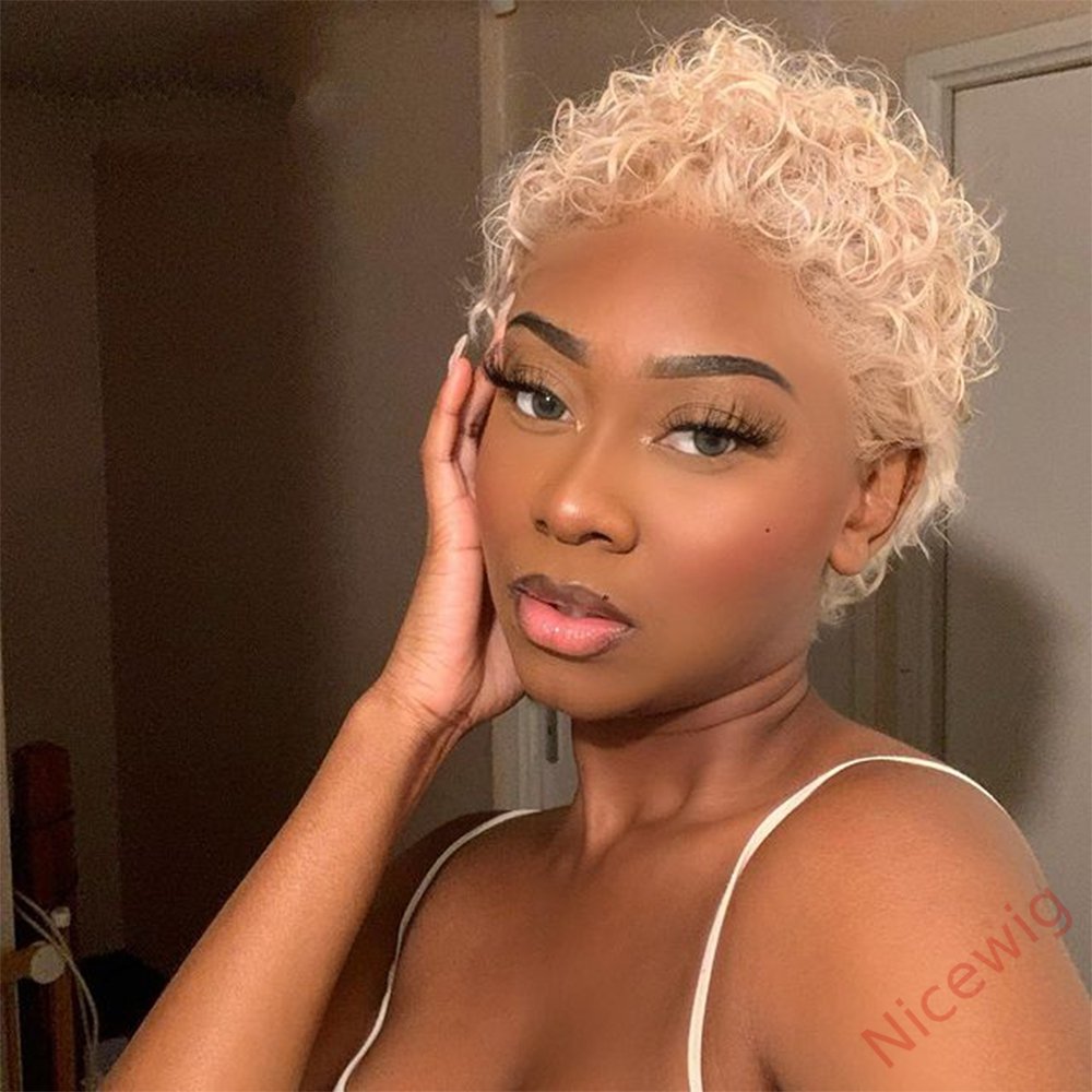 Glueless Blonde Afro Short Cut Curly Hair Wig