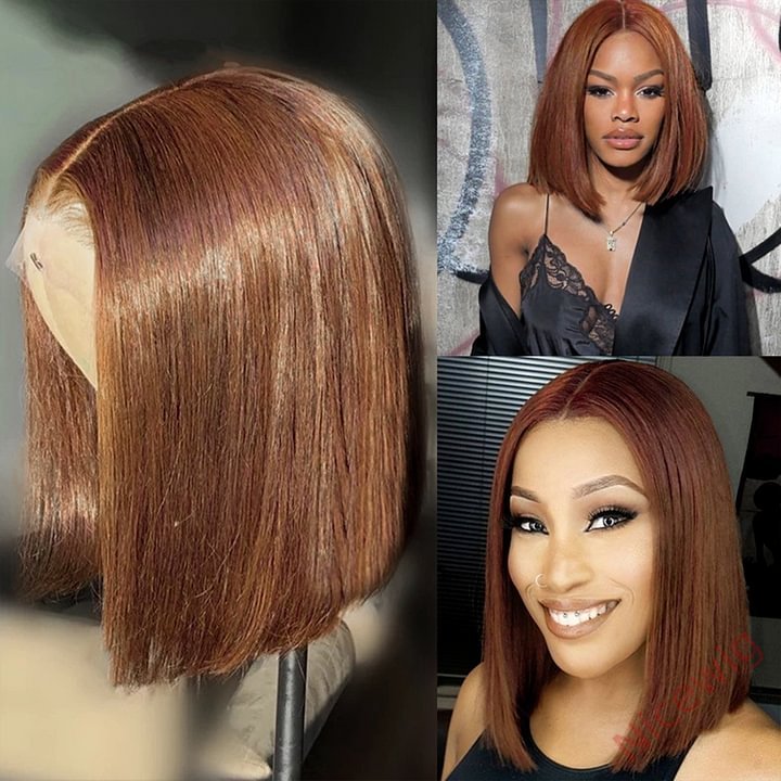 Glueless Brown Brazilian Straight Hair Bob Wigs