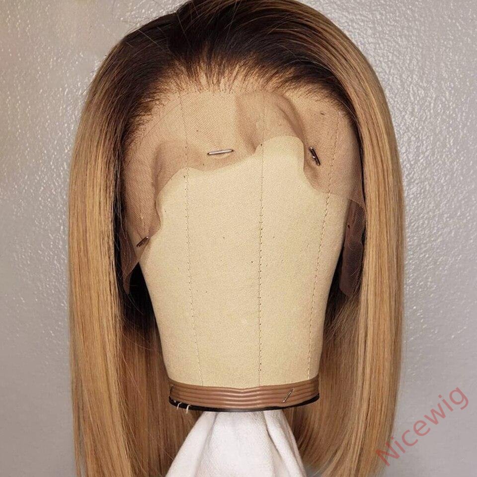Black Gradient Light Brown Brazilian Straight Hair Bob Wigs Lady Wig