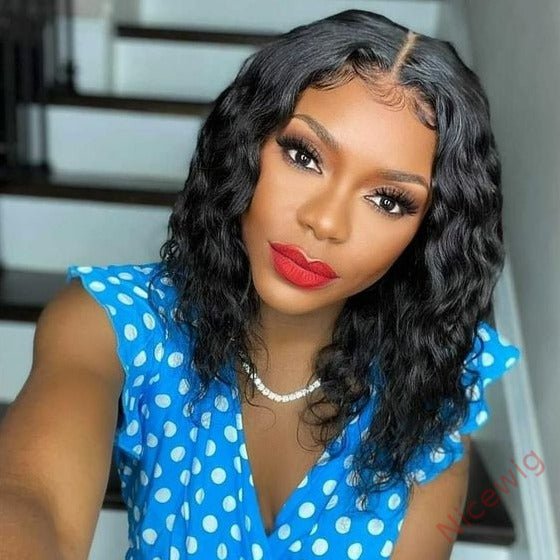 New Glueless 14 Inch Black Bob Curly Wig