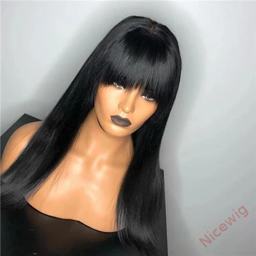 Black Long Straight Wig With Bang