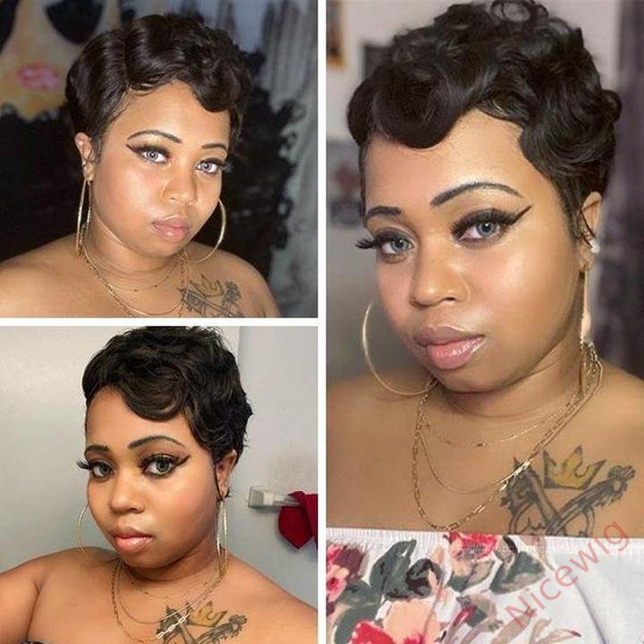 Black Pxied Cut Short Wave WChic Curly Wigs