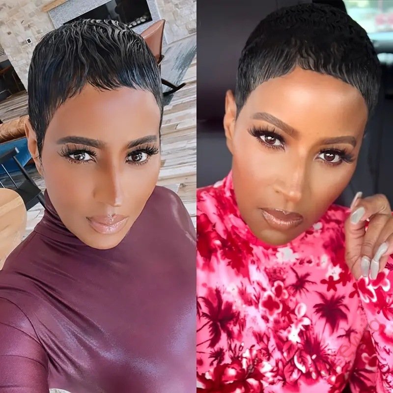 Glueless Brown Short Straight Super Short Pixe Cut Wig