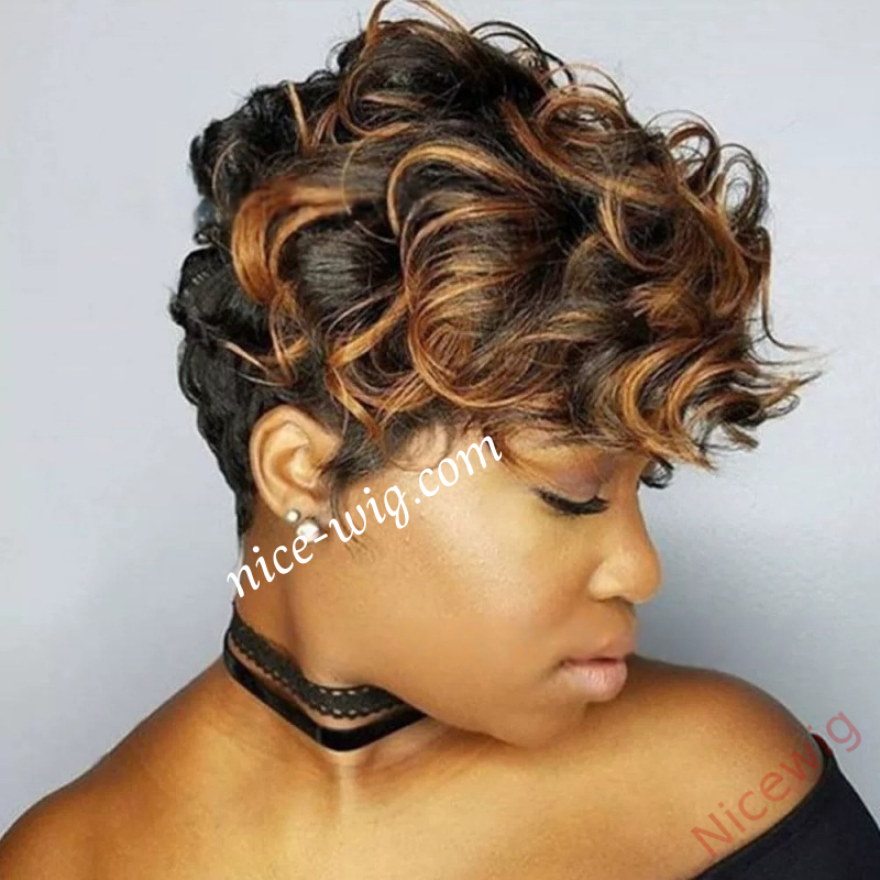 Glueless Best Design Cute Short Pixie Cut Wig With Bangs