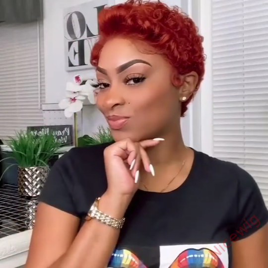 Best Design Orange Afro Short Curly Hair Wig Without Bang