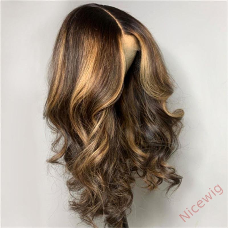 Brown Mixed Gold Brazilian Water Wave Wigs