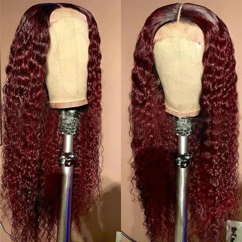 Brazilian Wine Red Long Hair Water Wave Curly Wig
