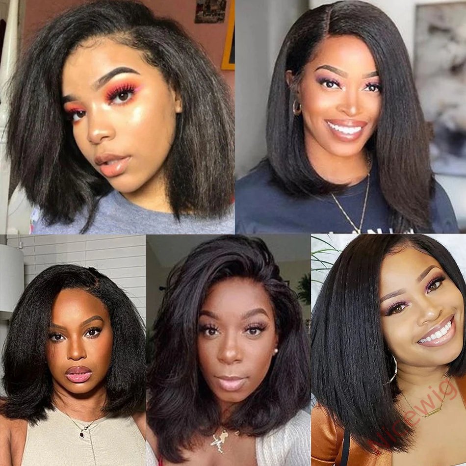 New Glueless Yaki Kinky Straight Black Wig