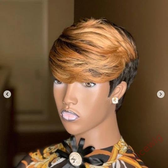 Short Wig Brown Mixed Gold Pixie Cut Wig