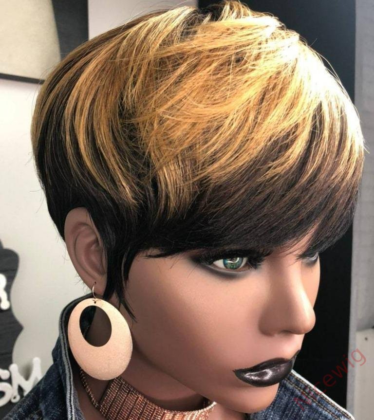 Black Gold Short Straight Bob Pixie Cut Hair Wig