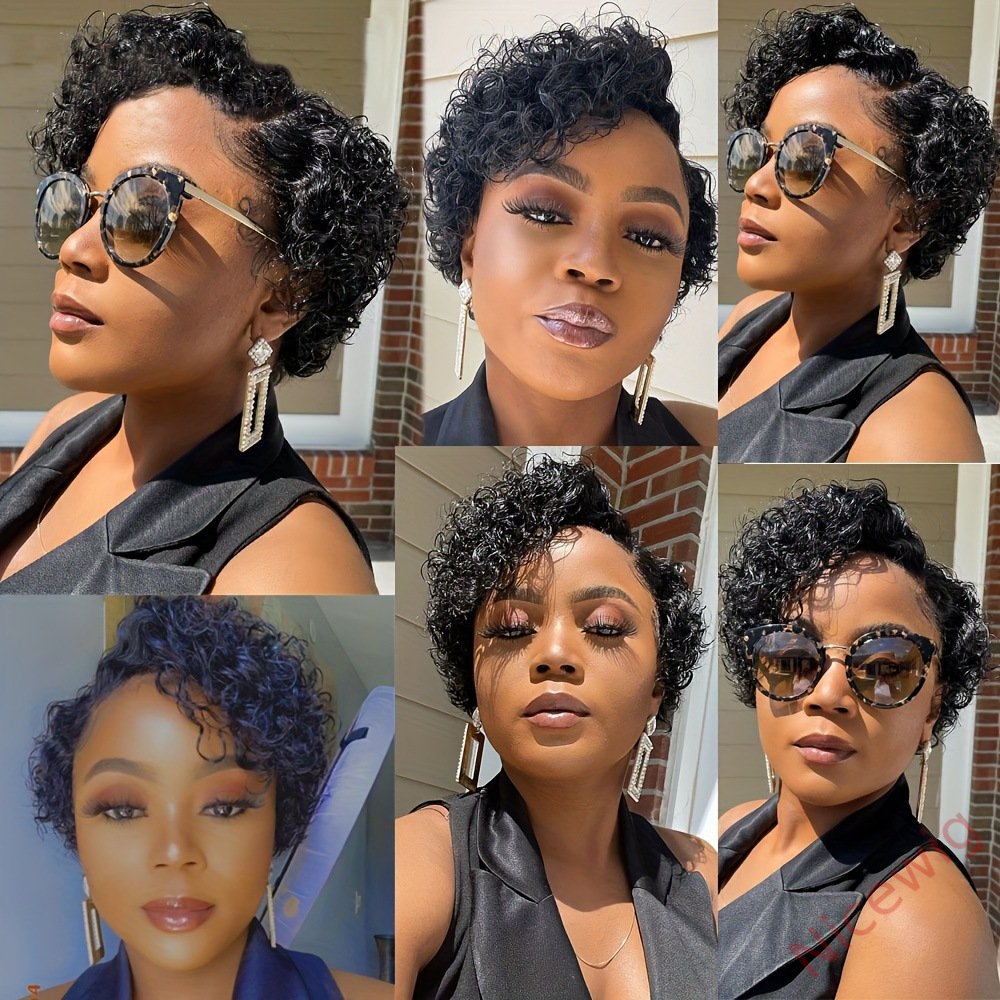 Glueless Black Short Bob Kinky Curly Wig