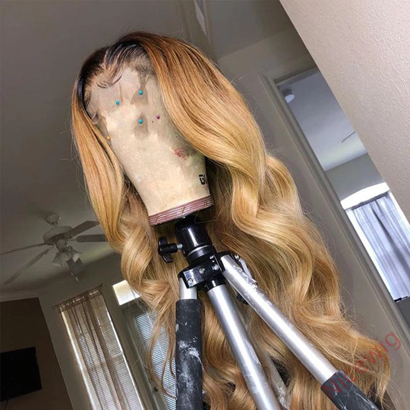Black Gradient Gold Baby Hair Wave Wig