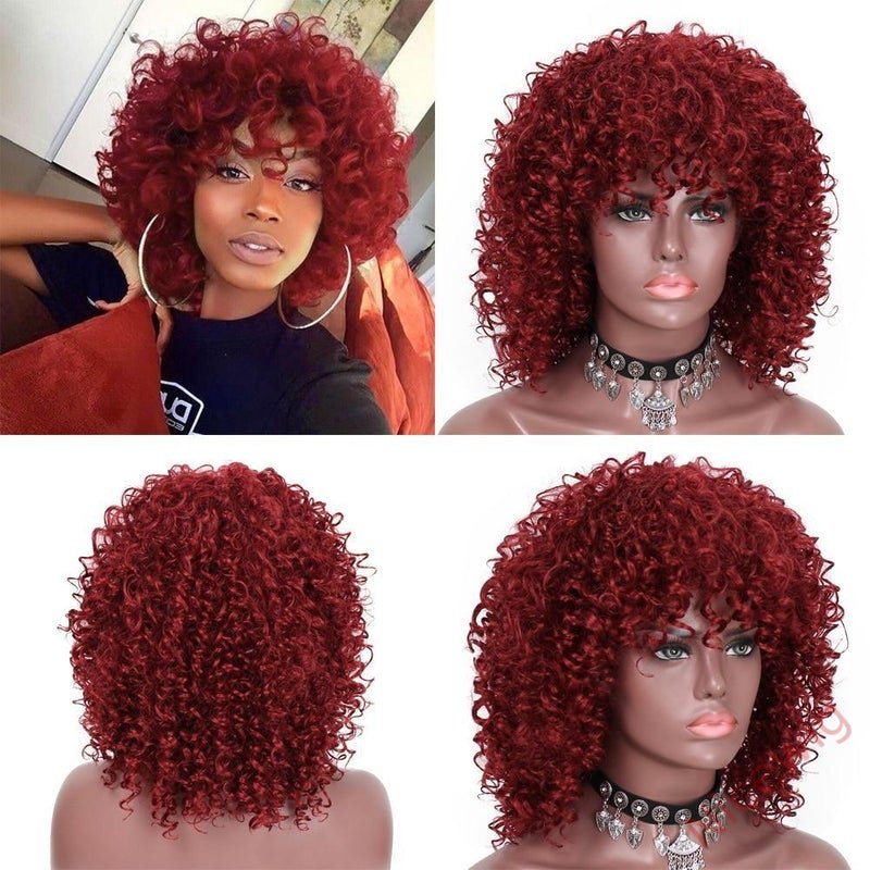 Salt and Pepper Curly Hair Wig With Bangs Glueless Wigs