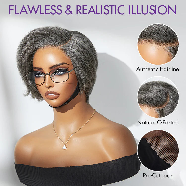 Glueless Salt & Pepper Lovely Natrual Bob Straight Wig