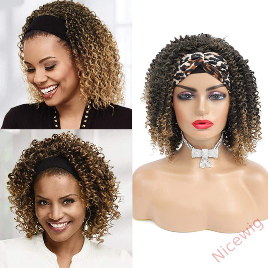 Curly Hair Headband Short Bob Wig