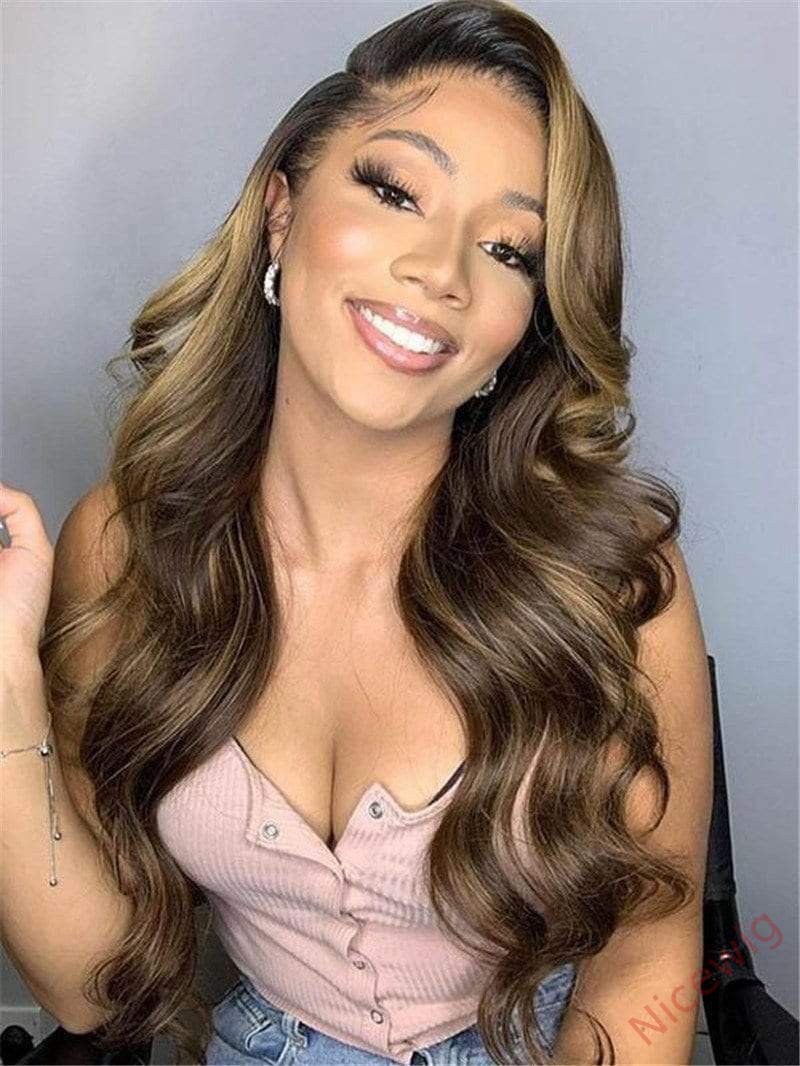 Brown Mixed Gold Brazilian Water Wave Wigs