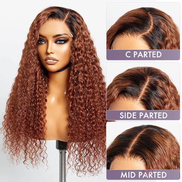 Glueless Black Gradient Brown Brazilian Water Wave Curly Wigs