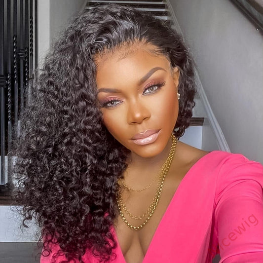 Glueless Brazilian Natural Black Water Wave Long Curly Wig