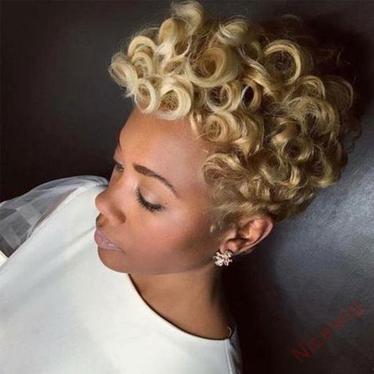 Short Wavy Curly Heat-Friendly Pixed Cut Wig