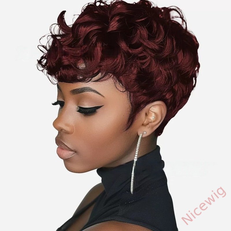 Glueless Best Design Cute Short Pixie Cut Wig With Bangs