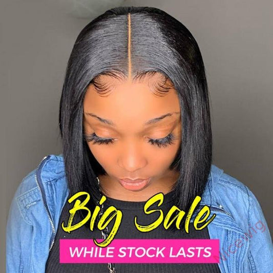 Flash Sale Short Bob Straight Hair Black Centre Parting Wigs