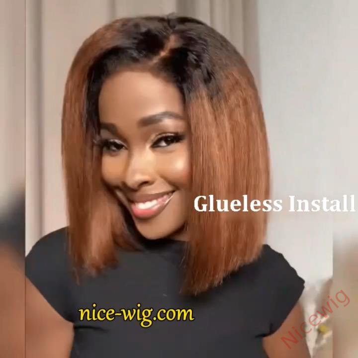 Glueless Lovely Black Gradient Light Brown Natrual Bob Styles Silky Yaki Hair Wig