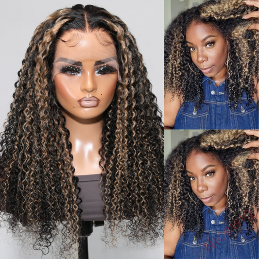 Black Mixed Brown Brazilian Water Wave Curly Wig