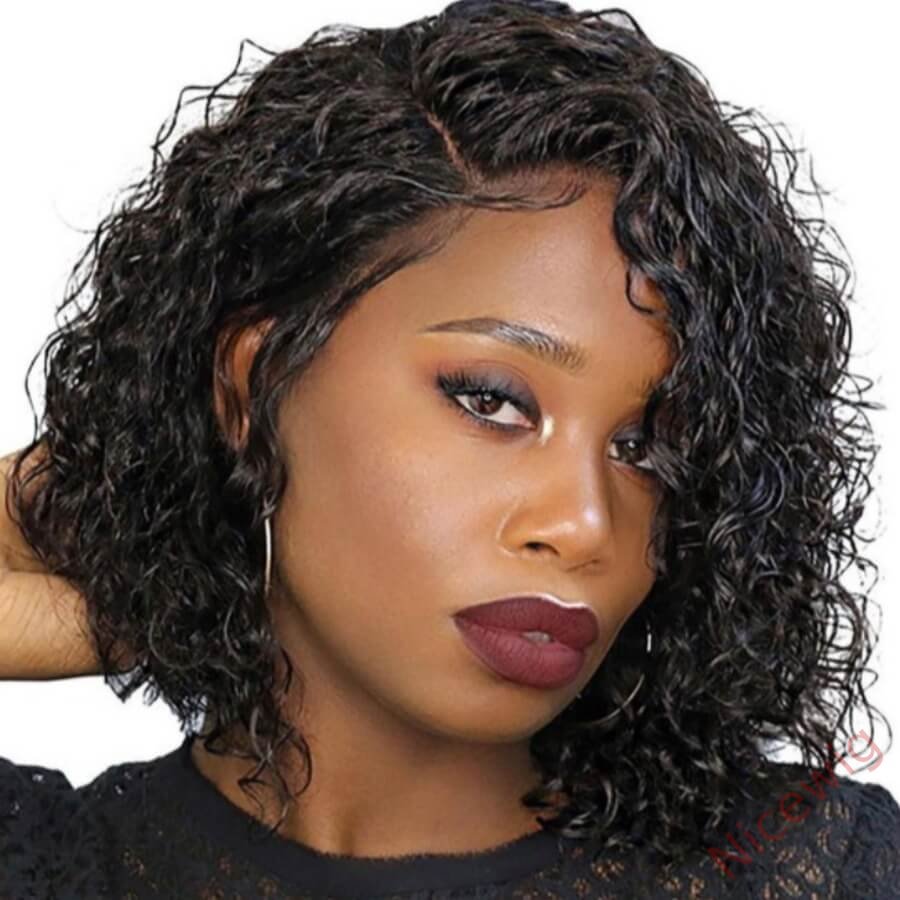 Natural Black Medium Hiar Short Bob Curly Wig
