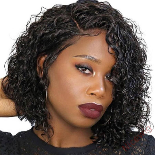 Natural Black Medium Hiar Short Bob Curly Wig