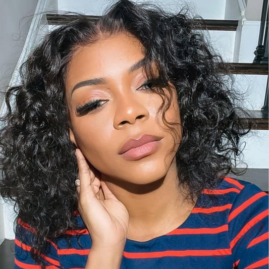 New Glueless Brazilian Natural Black Curly Bob Wig