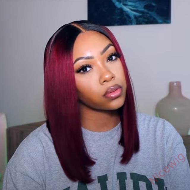 Burgundy Black Gradient Red Centre Parting Long Hair Straight Wig