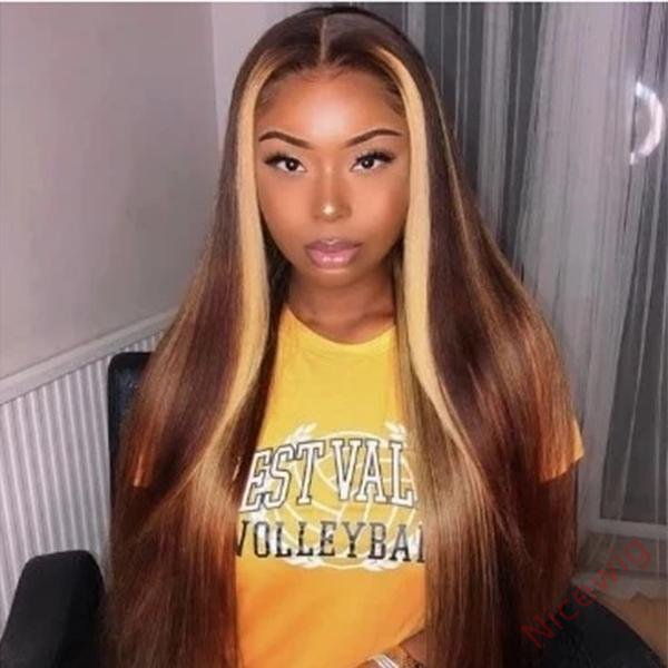 Brown Mixed Gold Sexy Long Straight Hair Wig