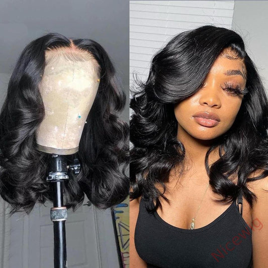 Women Soft Body Wave Wig Black Medium Hair