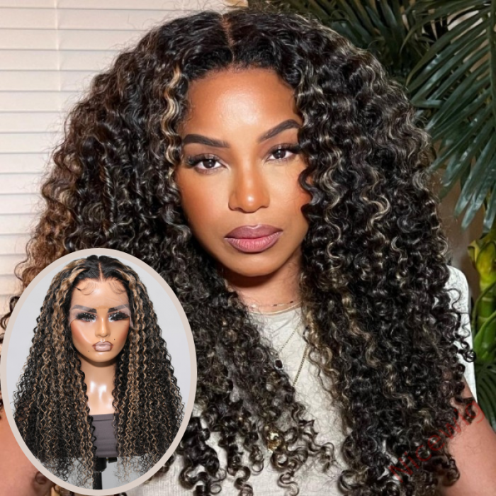 Black Mixed Brown Brazilian Water Wave Curly Wig