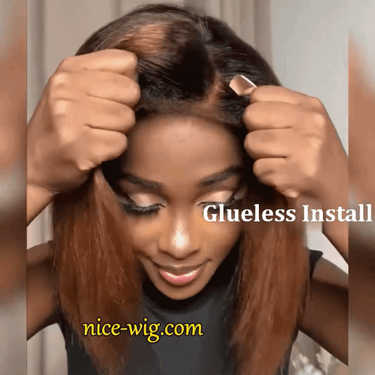 Glueless Lovely Black Gradient Light Brown Natrual Bob Styles Silky Yaki Hair Wig