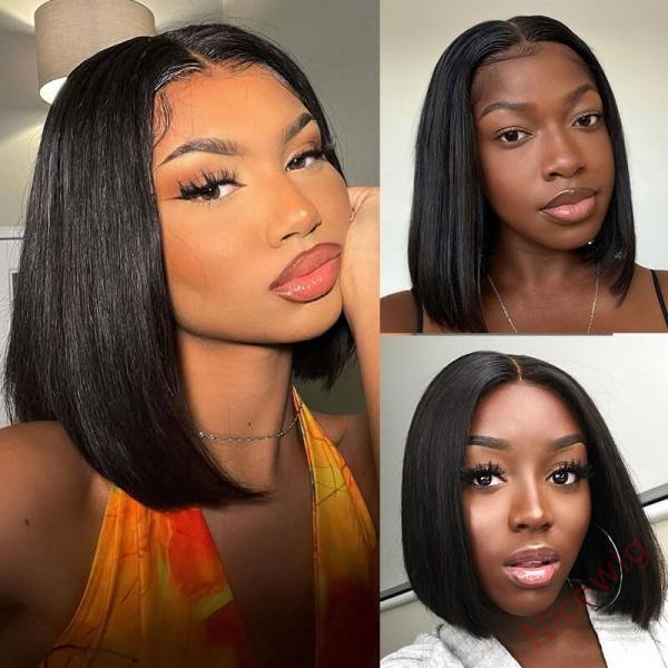 Flash Sale Short Bob Straight Hair Black Centre Parting Wigs
