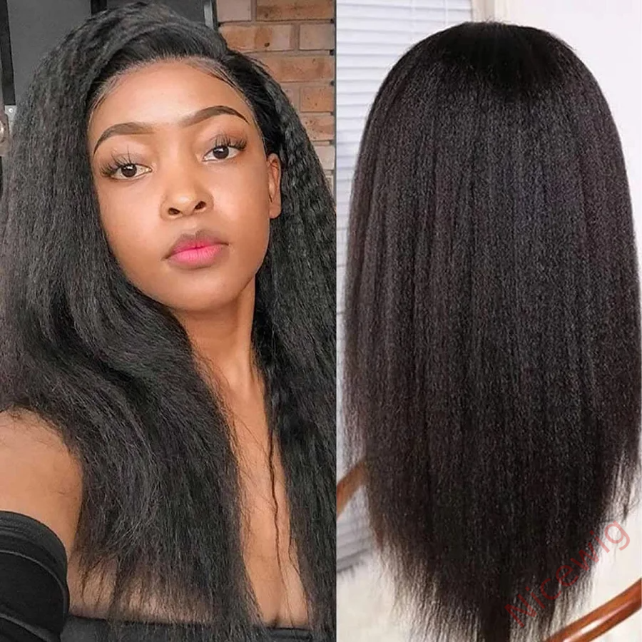 Kinky Yaki straight 200% density glueless brazilian black wigs