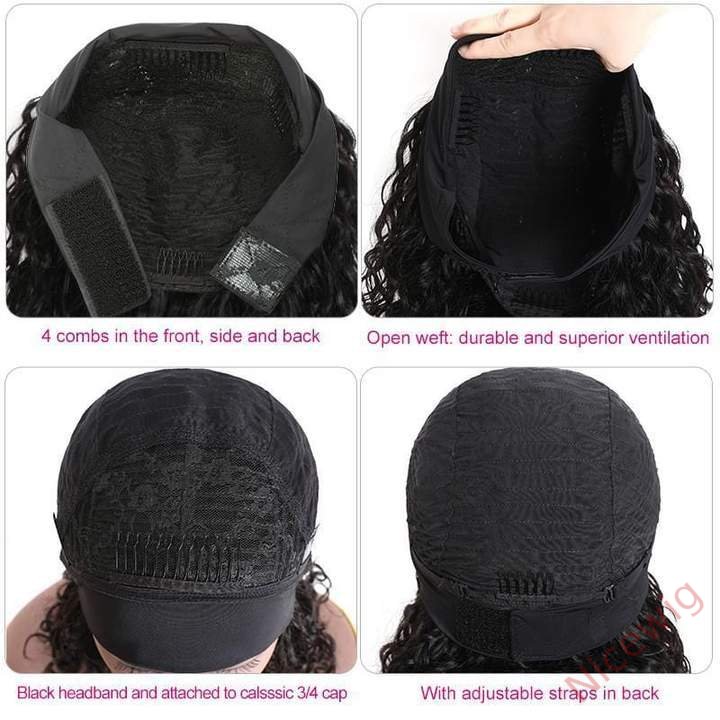 Natural Black Curly Headband Short Bob Wig