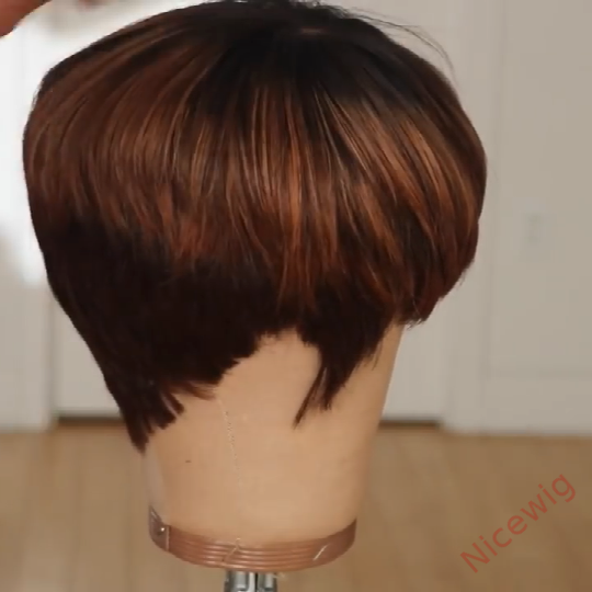 Glueless Brown Pixie Cut Short Straight Wig