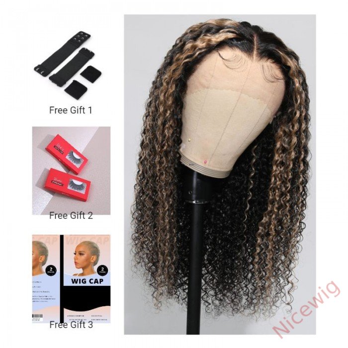 Black Mixed Brown Brazilian Water Wave Curly Wig