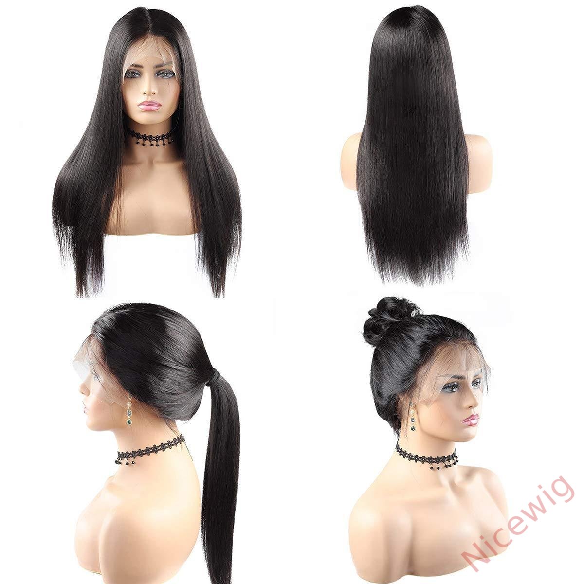 Black Long Hair Natural Hairline Straight Wig with Baby Hair Wig