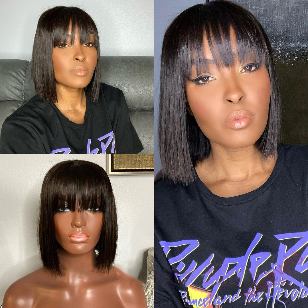 Glueless Short Bob Wig With Bangs Straight Brazilian Hair Wigs