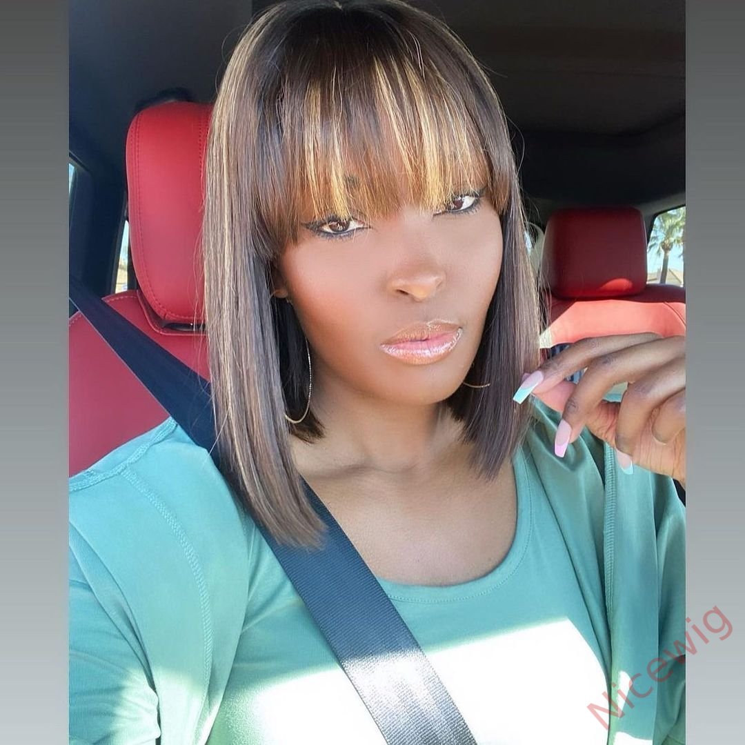 Glueless Short Bob Wig With Bangs Straight Brazilian Hair Wigs