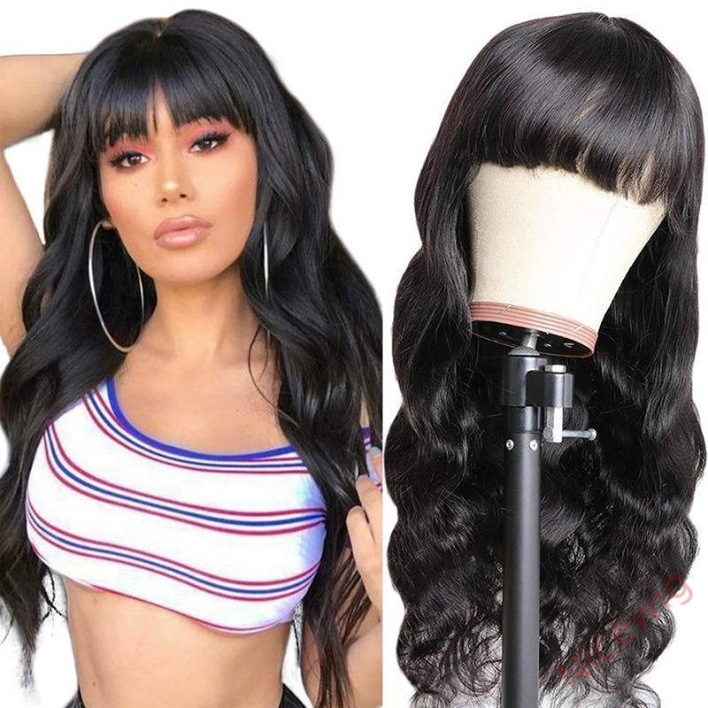 Black Long Hair Loose Deep Wave Wigs with Bangs for Black Women