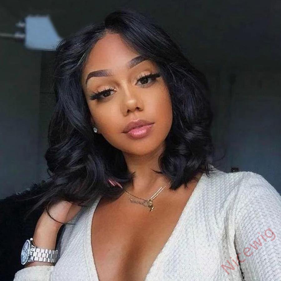 Black Wave Wig Medium Hiar Centre Parting Wig For Women
