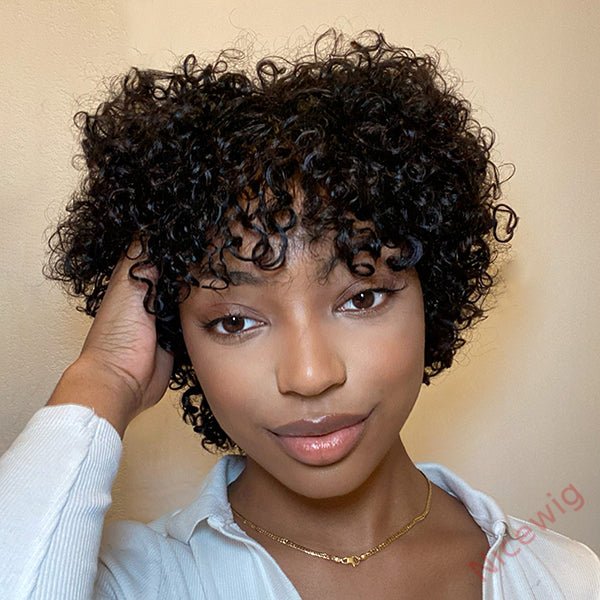 Lovely Glueless Short Afro Kinky Curly Wigs for Black Women