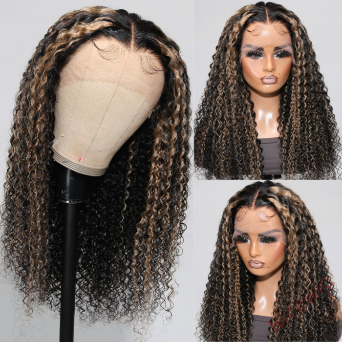 Black Mixed Brown Brazilian Water Wave Curly Wig