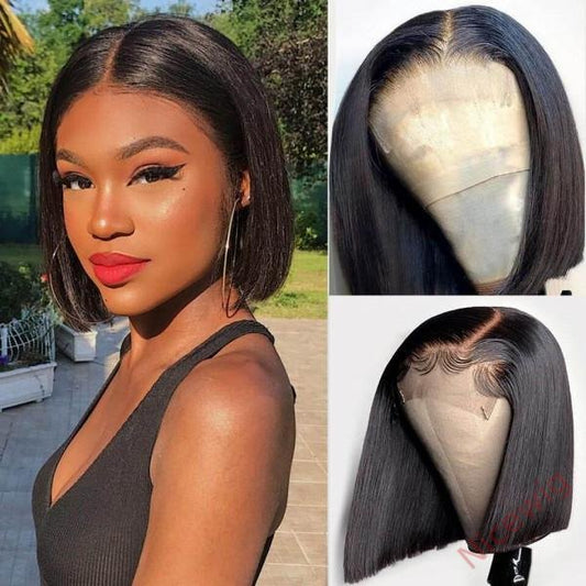 Black Centre Parting Short Hair Bob Straight Wigs