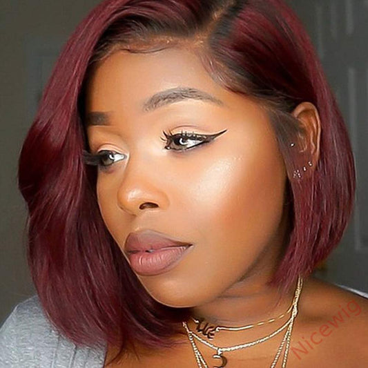 Wine Red Brazilian Straight Hair BOB Wigs Lady Wig